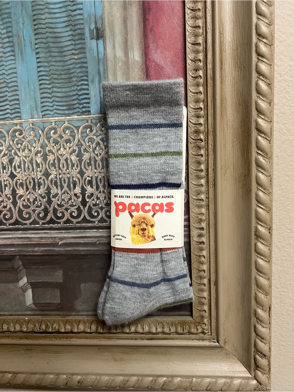 Pacas Gray Striped Alpaca Blend Crew Socks